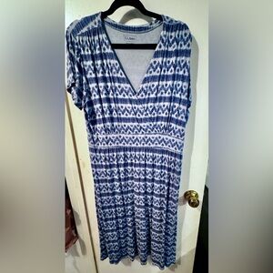 LL Bean Summer Knit Ikat Dress in Shadow Blue - 1X